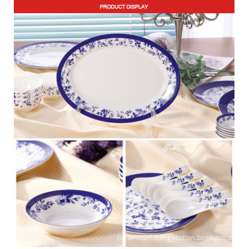 China Tangshan bone china custom dinner set / blue rim printed uniform dinner plate and bowl